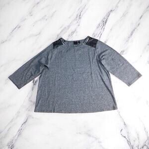 Rafaella Womens Zip Faux Leather Shoulder 3/4 Sleeve Knit Top Size 2X